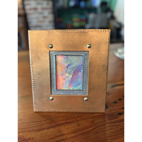 Vintage Hand Crafted Metal/Copper Photo Frame Opening 2.75”x3.5” Free Standing - Picture 2 of 12